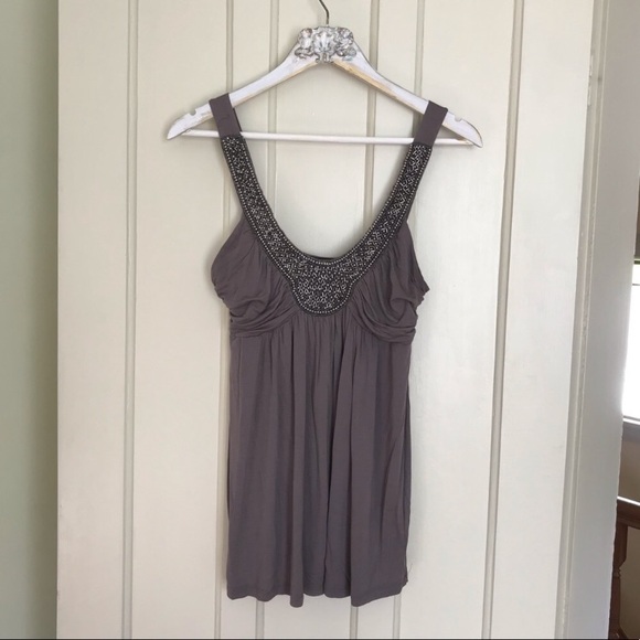 Soprano Grey Beaded Neck Tank Top - Picture 1 of 8